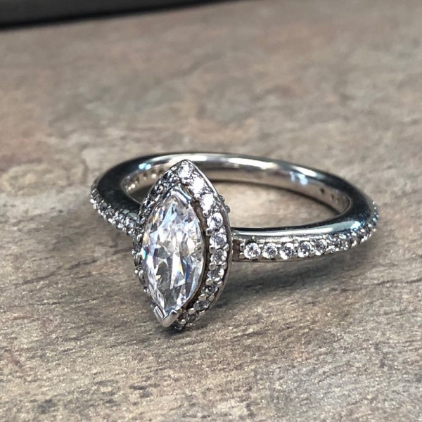 14K White Gold Marquise Halo Engagement Ring